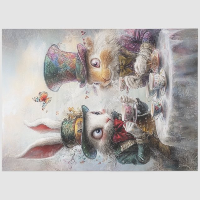 Papier Mousseline Découpage Whimsical Victorian Rabbits Tea Party (Recto)