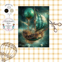 Découpage Whimsship Hot Air Balloon Greens