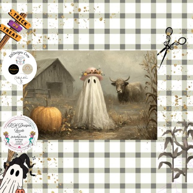 Papier Mousseline Découpage Whimsy Ghost & Highland Cow Halloween (Créateur téléchargé)