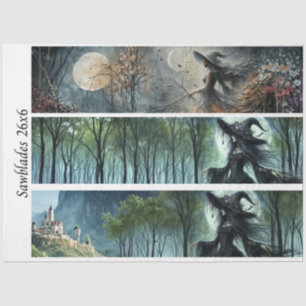 Papier Mousseline Découpe de forêt gothique au clair de lune et scie