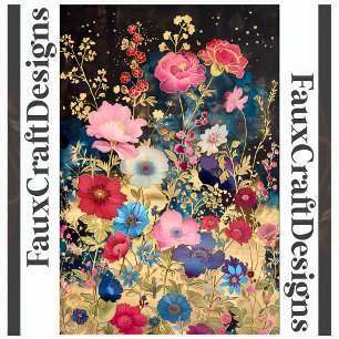 Papier Mousseline Découpe Florale Fantaisie Fleurs Or Noir L 131