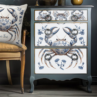 Papier Mousseline Del Crabe floral bleu Mobilier côtier Découpage