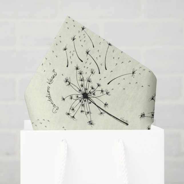 Papier Mousseline Délicat Fleur sauvage Vert Dandelion Baisers Flora (Sac cadeau)