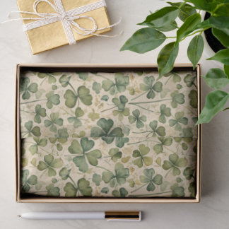 Papier Mousseline Delicate Green Shamrocks Seamless
