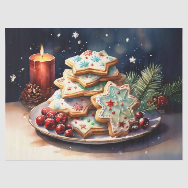 Papier Mousseline Délicieux biscuits de Noël sur une assiette festiv (Recto)