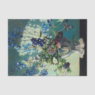 Papier Mousseline Delphinums dans un vase blanc par Grant Wood
