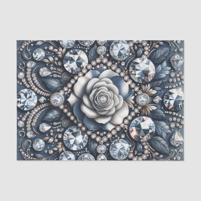 Papier Mousseline Denim & Diamond Glam Bling Bijoux Roses (Recto)