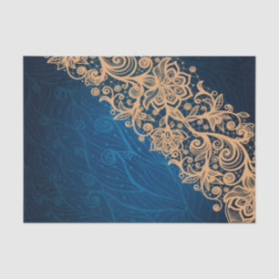 Papier Mousseline Dentelle beige crème sur Arrière - plan bleu scint
