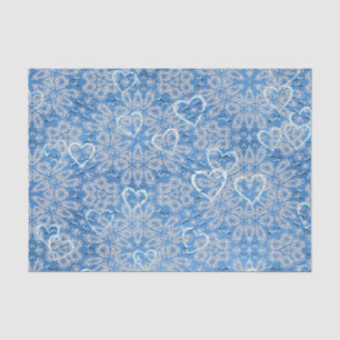 Papier Mousseline Dentelle Blanche Et Coeurs Sur Bleu