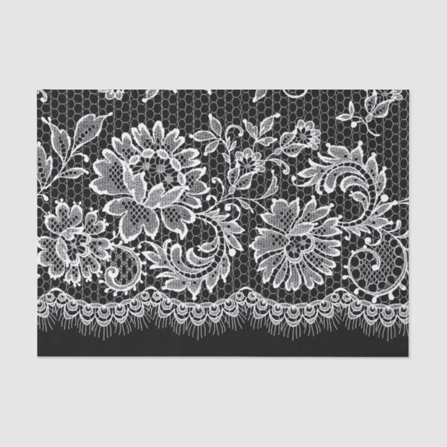 Papier Mousseline Dentelle blanche sur le noir - papier de tissus (Recto)