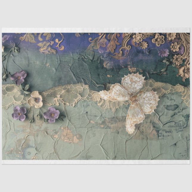 Papier Mousseline Dentelle & Fleur, Chic Shabby foncé, Art Papillon (Recto)