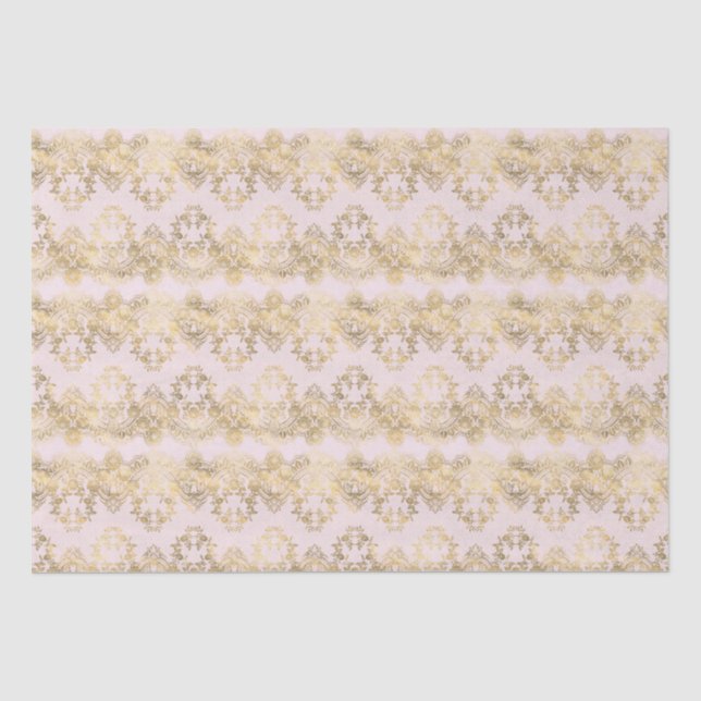 Papier Mousseline Dentelle rose et or (Recto)