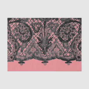 PAPIER MOUSSELINE DENTELLE ROSE SUR MESURE ET NOIR ANTIQUE
