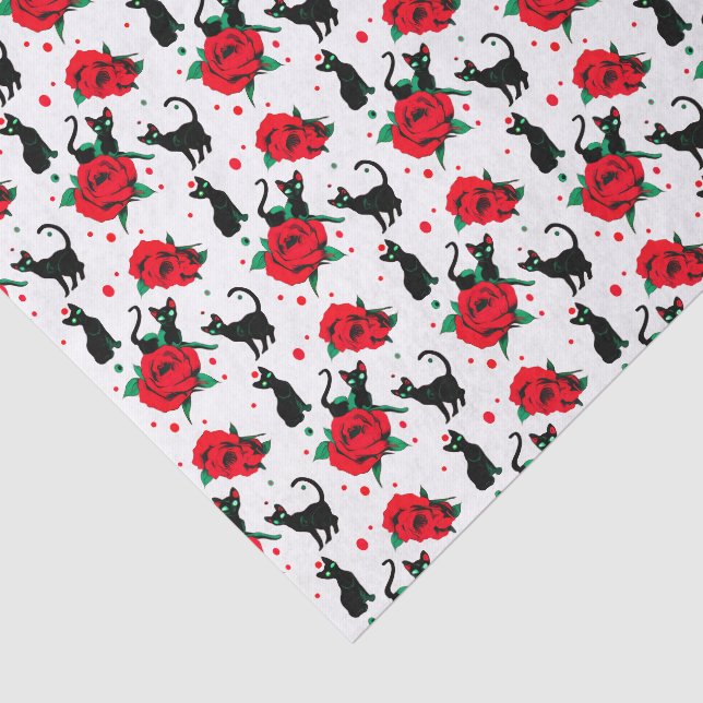 Papier Mousseline Déplaisant Cute Chats Noirs Roses Rouges Motif (Détail)