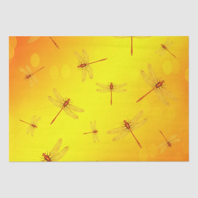 Papier Mousseline Des libellules jaunes dorées volent, (Recto)
