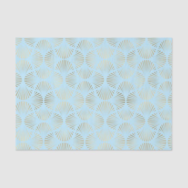 Papier Mousseline Design Art Déco, Motif Turquoise et or (Recto)