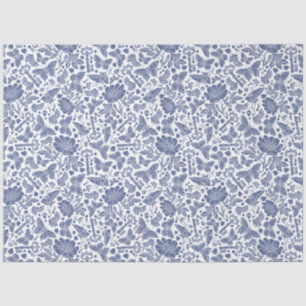 Papier Mousseline Design floral bleu avec oiseaux et papillons