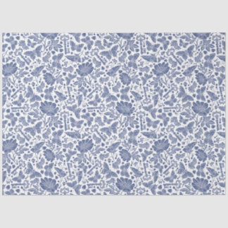 Papier Mousseline Design floral bleu avec oiseaux et papillons