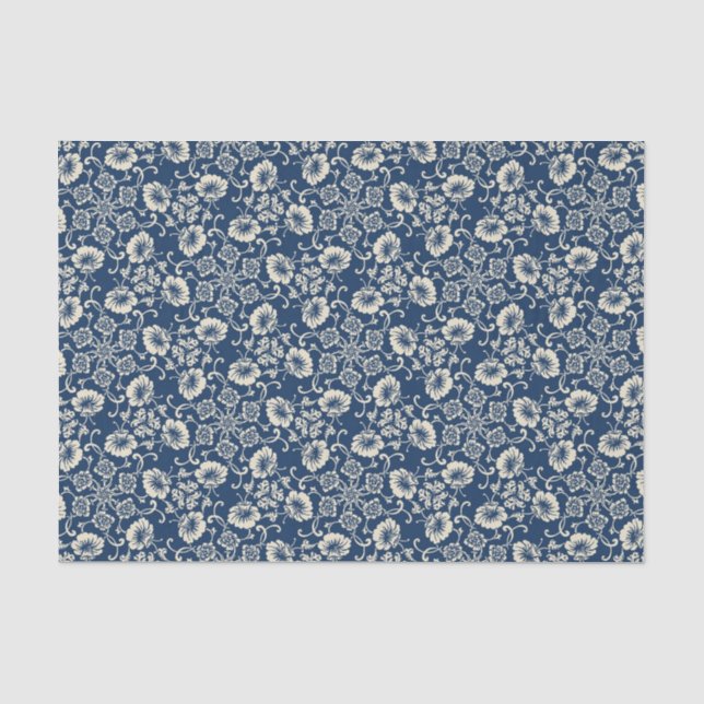 Papier Mousseline Design floral bleu médiéval (Recto)