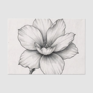 Papier Mousseline Dessin à l'encre de fleur botanique vintage en lig