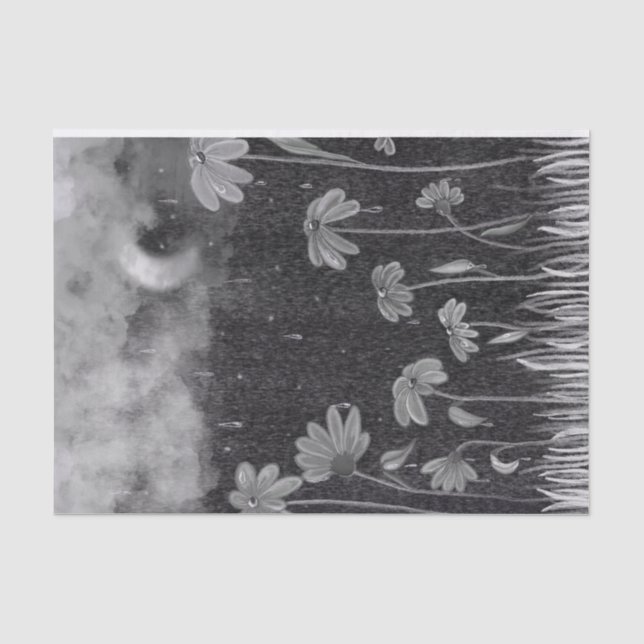 Papier Mousseline Dessin au crayon Monochrome Rainstorm Daisy (Recto)