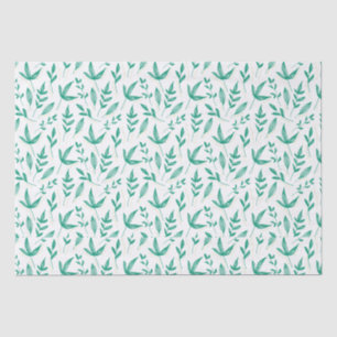Papier Mousseline Dessin au trait de feuilles vertes blanches élégan