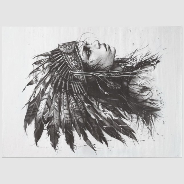 Papier Mousseline Dessin blanc noir de la dame amérindienne de Decpa (Recto)