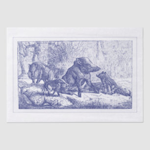 Papier Mousseline Dessin de famille de sanglier bleu