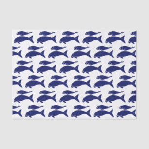 Papier Mousseline Dessin de la silhouette vintage de lamantins bleu