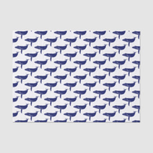 Papier Mousseline Dessin de silhouette de baleine vintage bleu