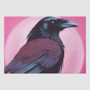 Papier Mousseline Dessin d'un corbeau noir sur rose néon
