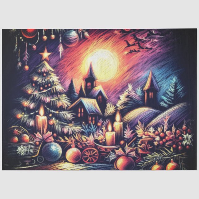Papier Mousseline Dessin dur Pastel Scène de Noël (Recto)