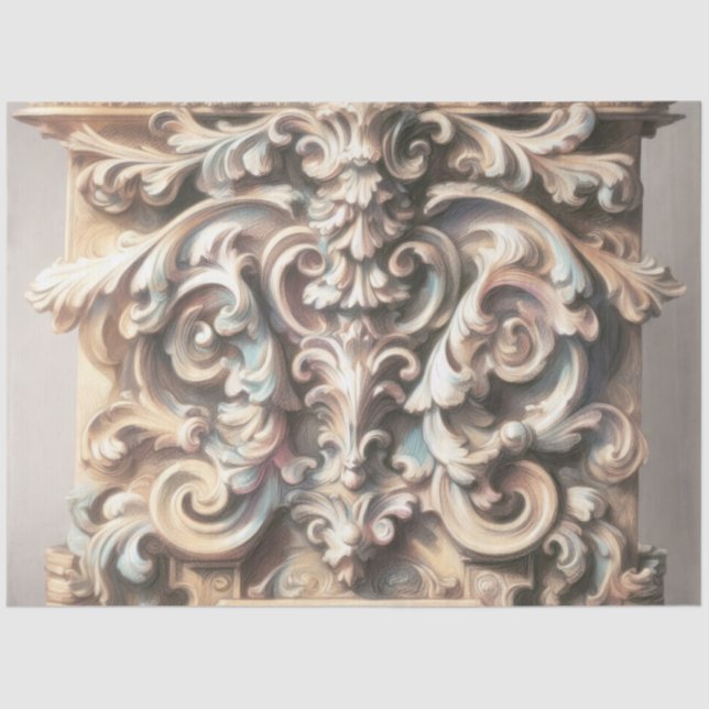 Papier Mousseline Dessin pastel d'architecture Pierre ornée sculptée (Recto)