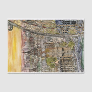Papier Mousseline Destinations Aquarelle Big Ben & London Eye