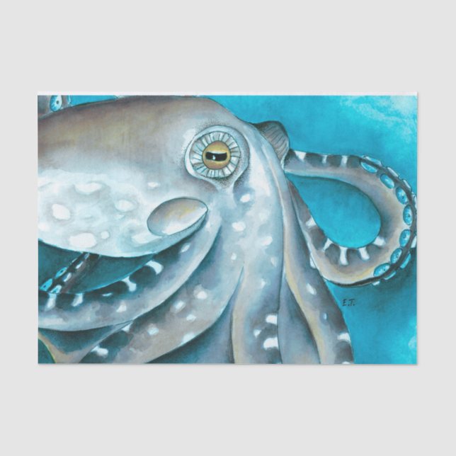 Papier Mousseline Détails de l'aquarelle bleu octopus (Recto)