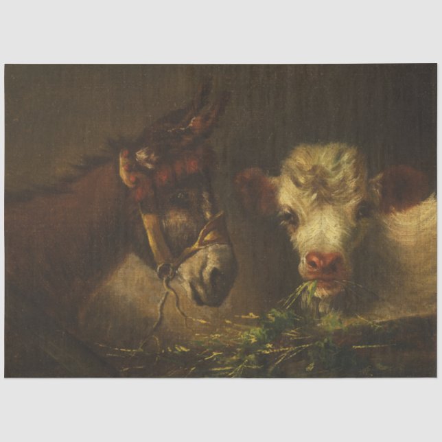 Papier Mousseline Deux amis (âne et agneau) (animaux de ferme) (Recto)