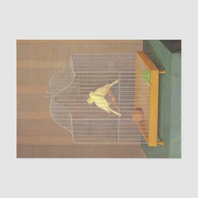 Papier Mousseline Deux Canaries en cage (par Antonio Donghi) (Recto)