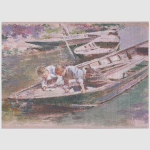 Papier Mousseline Deux garçons en bateau (par Theodore Robinson)