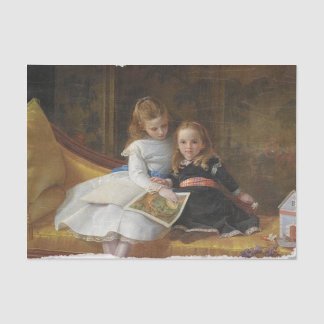 Papier Mousseline Deux jeunes filles victoriennes en détresse papier (Recto)