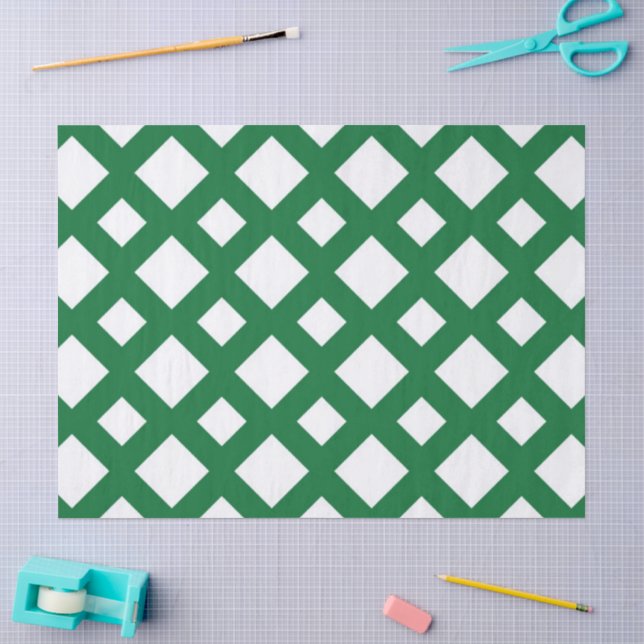 Papier Mousseline Diamants blancs sur papier de tissus verts (Artisanat)