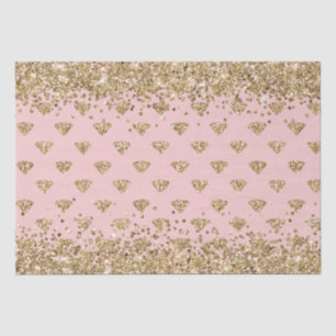 Papier Mousseline Diamants de Parties scintillant d'or rose pâle