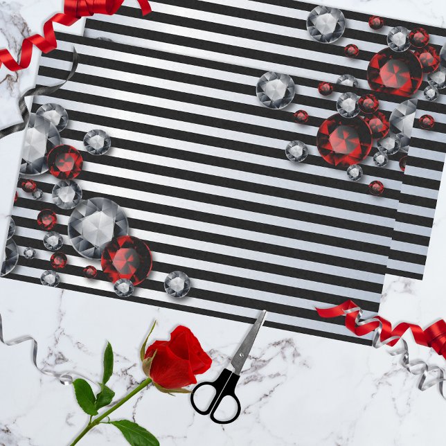 Papier Mousseline Diamants et rubis sur bandes noires et argentées (Créateur téléchargé)