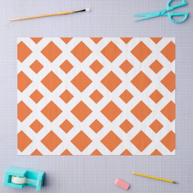 Papier Mousseline Diamants orange sur papier de tissus blancs (Artisanat)
