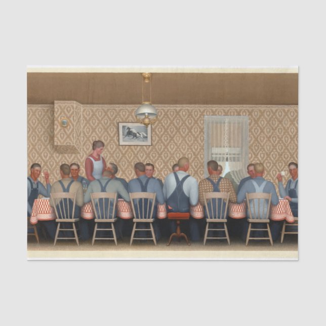 Papier Mousseline Dîner pour Threshers par Grant Wood (Recto)