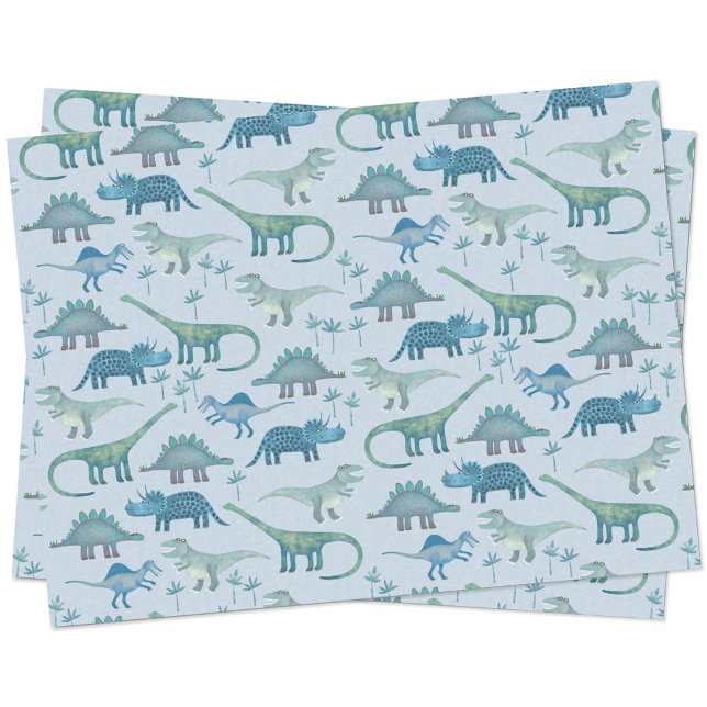 Papier Mousseline Dinosaur Motif Papier Tissu Bleu (Fun blue dinosaur pattern tissue paper)