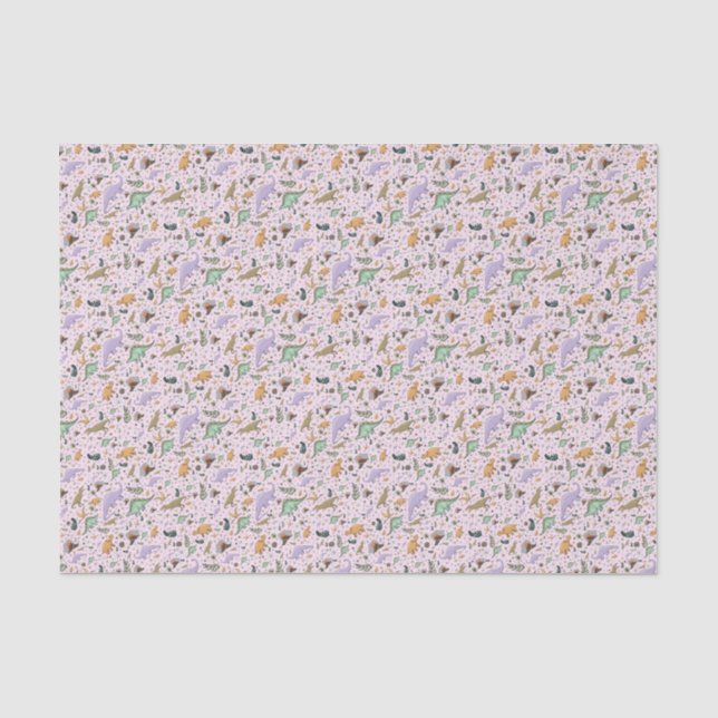 Papier Mousseline Dinosaures en rose (Recto)