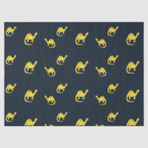 Papier Mousseline Dinosaures jaunes mignons motif sur bleu
