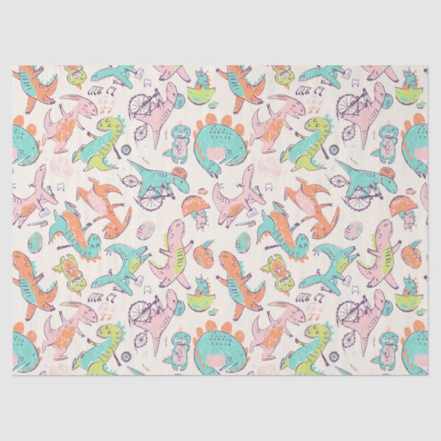 Papier Mousseline Dinosaures rose mignon Motif (Recto)