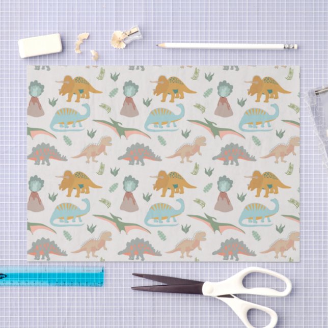 Papier Mousseline Dinosaurs Kids Hand Drawn Boho Dinosaur Pattern (Artisanat)