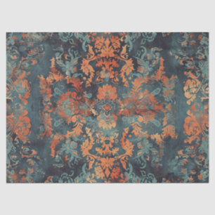 Papier Mousseline Distressed Damask Patch Cuivre Découpage Turquoise